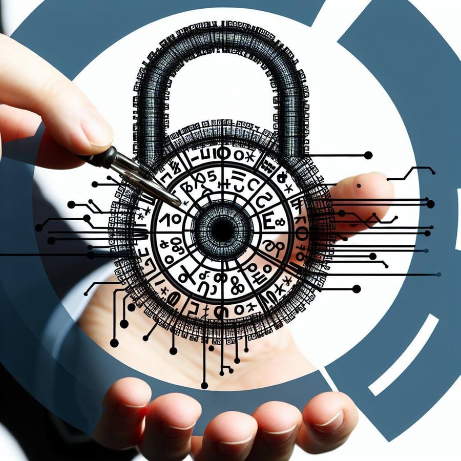 A complex and intricate digital lock with various symbols, numbers, and letters intertwined to form a strong password_